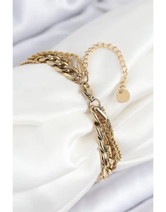 316L Çelik Çoklu Görünüm Geçmeli Halka Model Gold Renk Kadın Bileklik