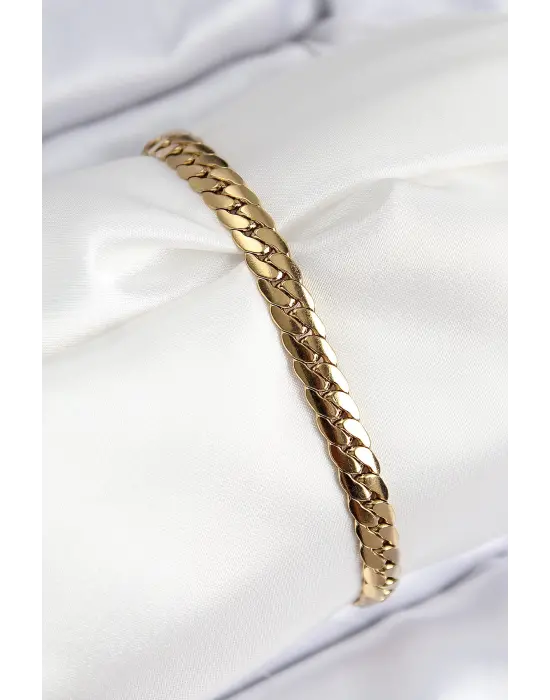 316L Çelik Ezme Zincir Model Gold Renk Kadın Bileklik