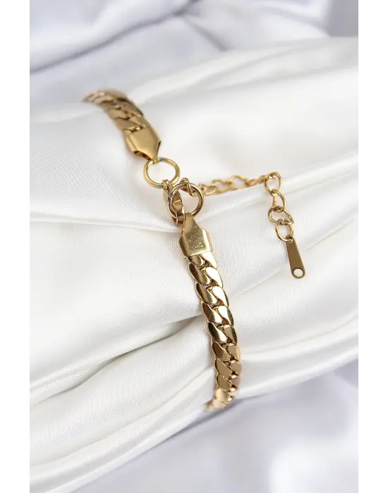 316L Çelik Ezme Zincir Model Gold Renk Kadın Bileklik