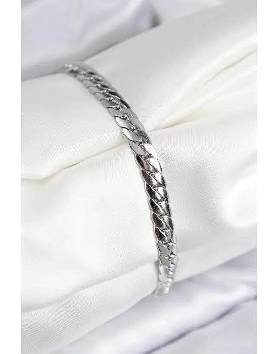 316L Çelik Ezme Zincir Model Gümüş Renk Kadın Bileklik