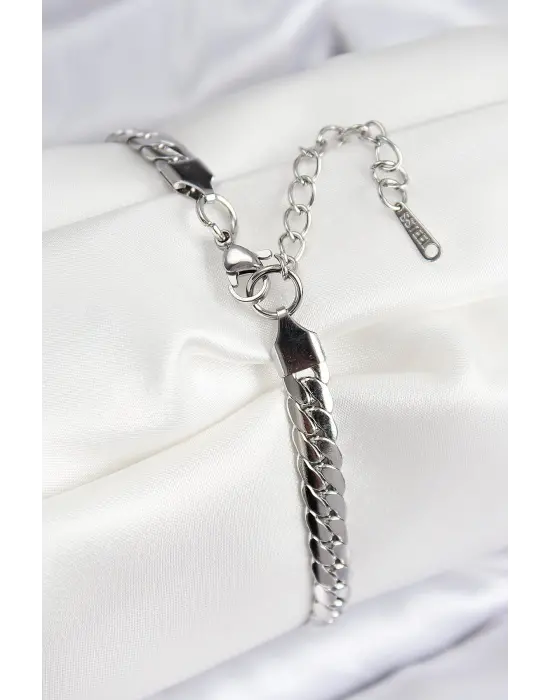 316L Çelik Ezme Zincir Model Gümüş Renk Kadın Bileklik