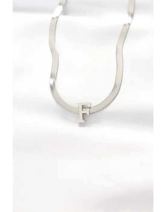  F Harfli Silver  İtalyan Zincirli Çelik Kolye