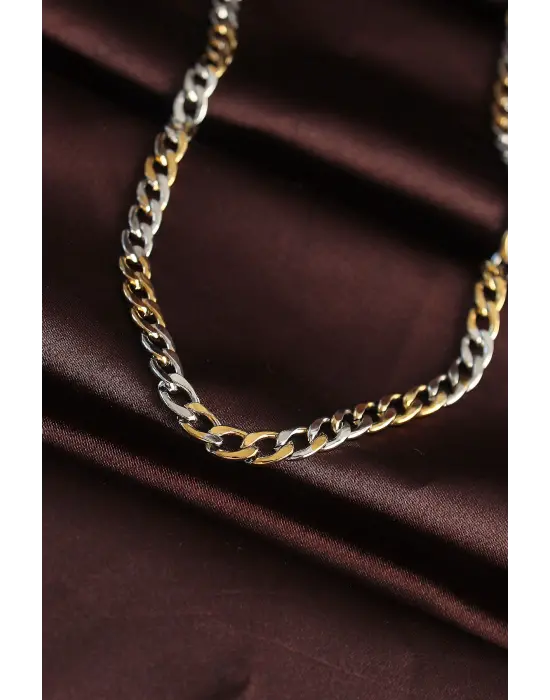 316L Çelik Gold Gümüş Renk Kuş Gözü Zincirli Erkek Kolye