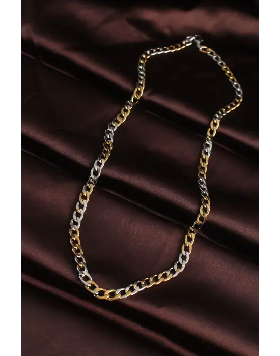 316L Çelik Gold Gümüş Renk Kuş Gözü Zincirli Erkek Kolye