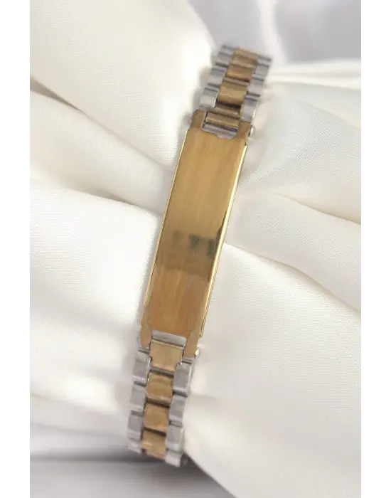 316L Çelik Gold Gümüş Renk Zincir Künye Model Erkek Bileklik