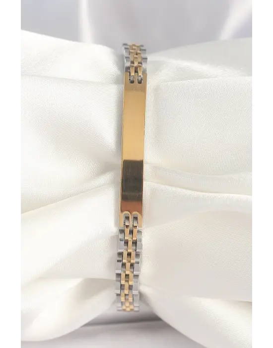 316L Çelik Gold Gümüş Renk Zincir Künye Model Erkek Bileklik