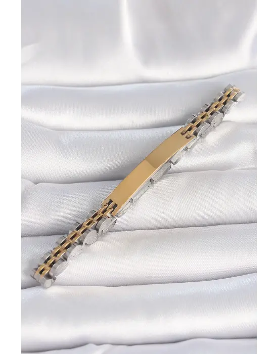 316L Çelik Gold Gümüş Renk Zincir Künye Model Erkek Bileklik