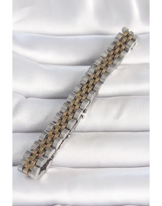 316L Çelik Gold Gümüş Renk Zincir Model Erkek Bileklik