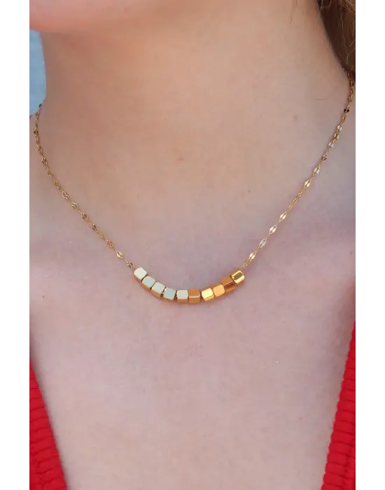  Altın Küp Model  Çelik Kolye