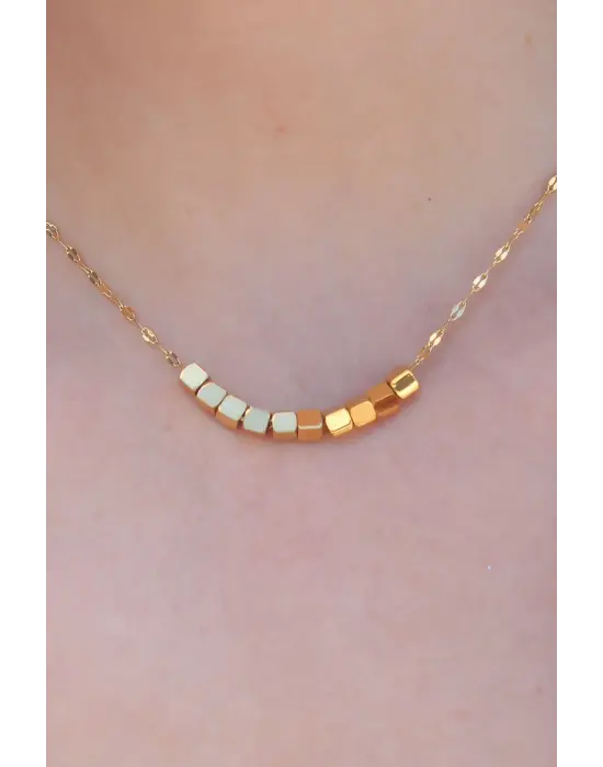  Altın Küp Model  Çelik Kolye