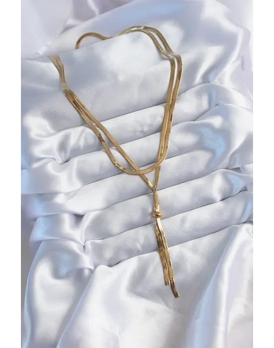  Altın  2li İtalyan Zincir Asansör Model Sallantı Detay  Çelik Kolye