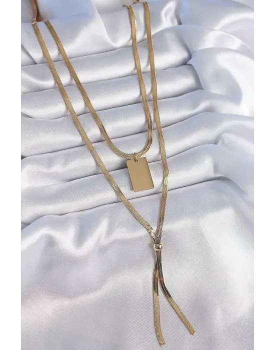  Altın  2li İtalyan Zincir Model Plaka Figür  Çelik Kolye