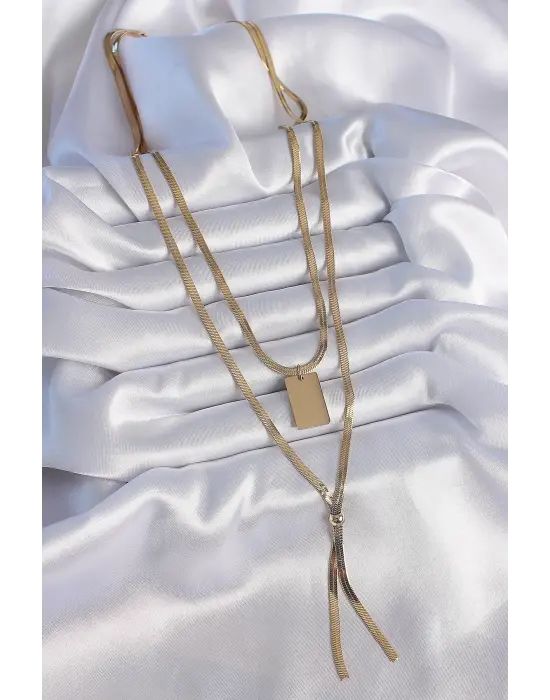  Altın  2li İtalyan Zincir Model Plaka Figür  Çelik Kolye