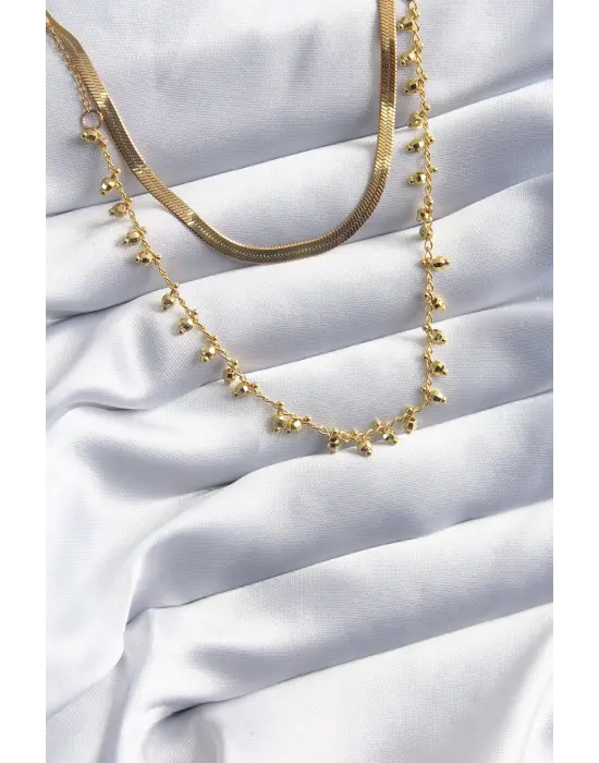  Altın  2li Zincir İtalyan Model  Çelik Kolye