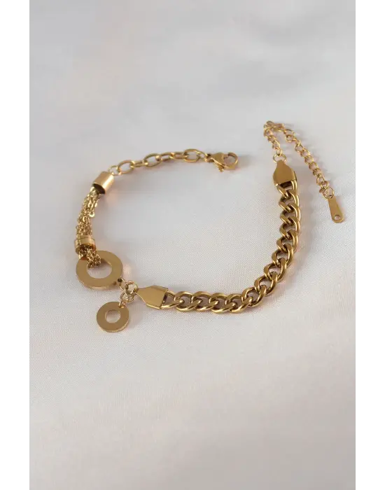 316L Çelik Gold Renk 2li Zincir Model Kadın Bileklik