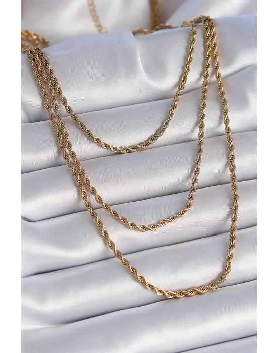  Altın  3lü Burgu Zincir Model  Çelik Kolye