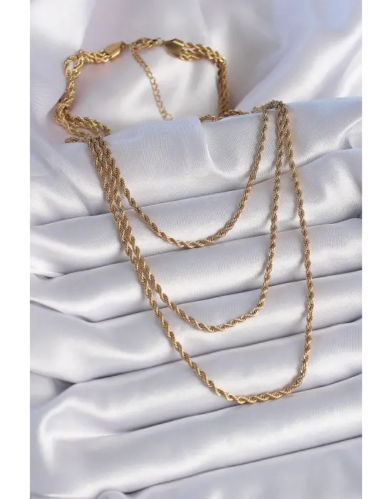  Altın  3lü Burgu Zincir Model  Çelik Kolye