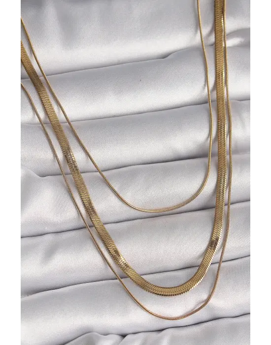  Altın  3Lü İtalyan Zincir Model  Çelik Kolye