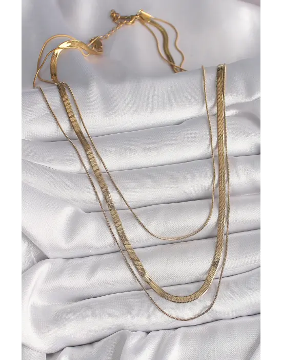  Altın  3Lü İtalyan Zincir Model  Çelik Kolye