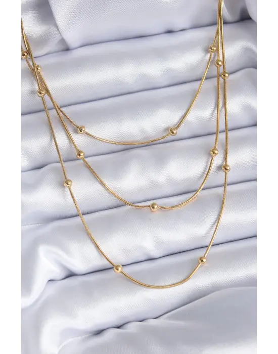 Altın  3lü Minimal Toplu  Çelik Kolye
