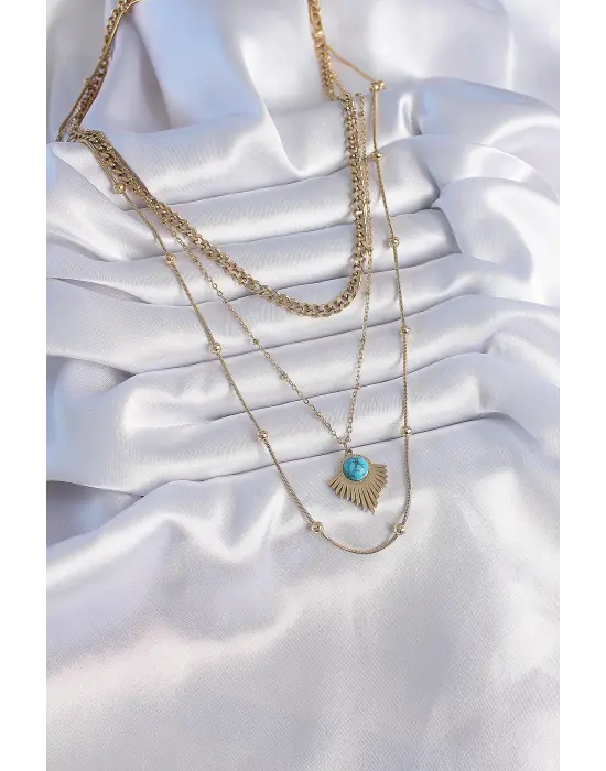  Altın  3lü Zincir Madalyon Model  Çelik Kolye