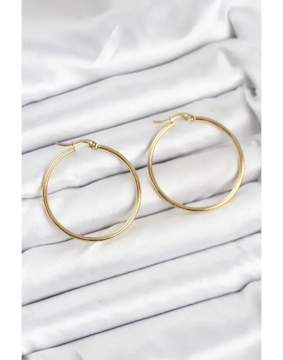 316L Çelik Gold Renk 35 mm Halka Kadın Küpe