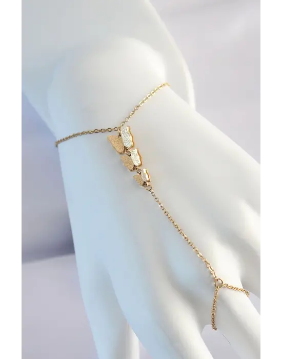 316L Çelik Gold Renk 3lü Kelebek Tasarımlı Şahmeran