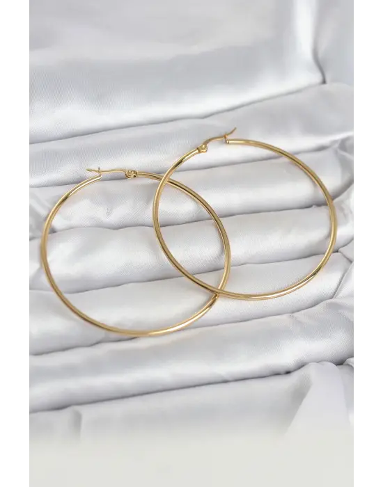 316L Çelik Gold Renk 60 mm Halka Kadın Küpe