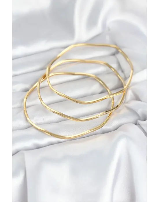 316L Çelik Gold Renk 65 mm Ajda Zikzak Model 3lü Kadın Bileklik