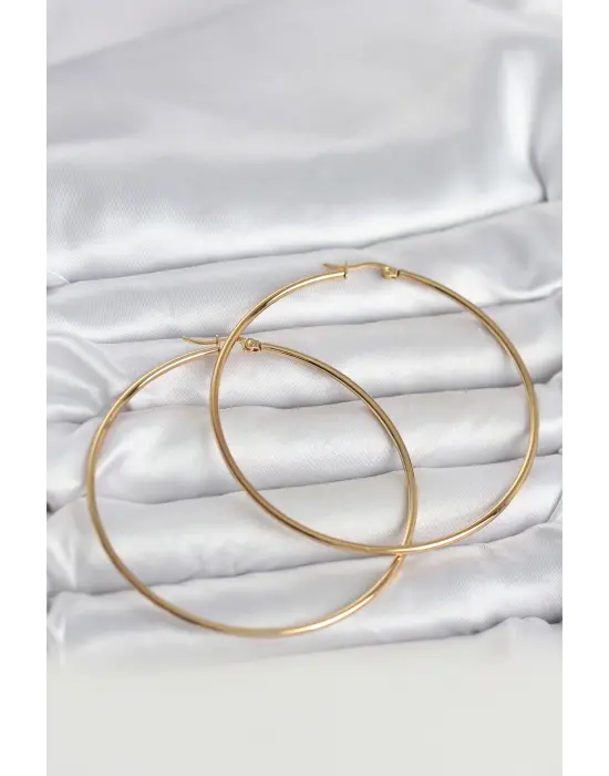 316L Çelik Gold Renk 70 mm Kadın Halka Küpe