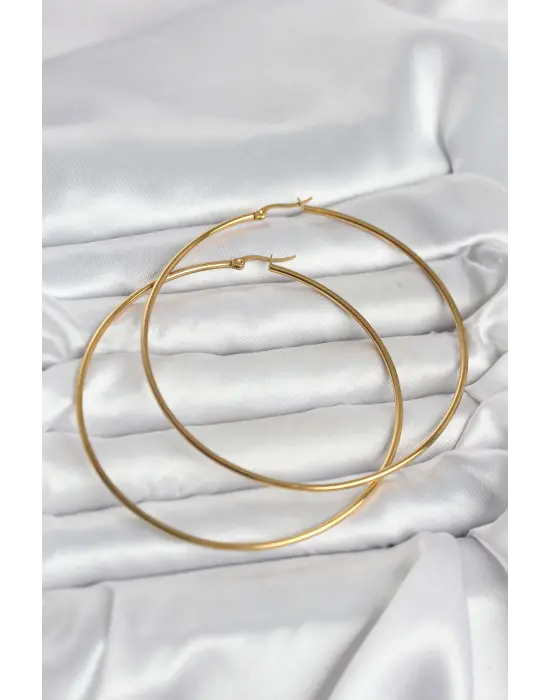 316L Çelik Gold Renk 80 mm Kadın Halka Küpe