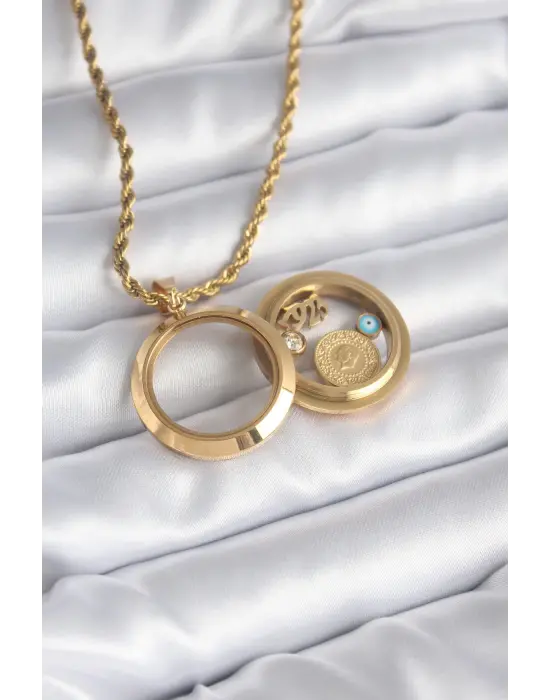  Altın  Açılabilir Fanus Model  Çelik Kolye