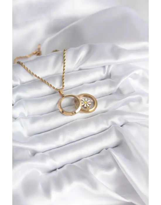  Altın  Açılabilir Fanus Model Papatya Parçalı  Çelik Kolye