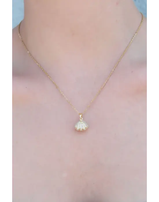  Altın  Açılır Midye Model  Çelik Kolye