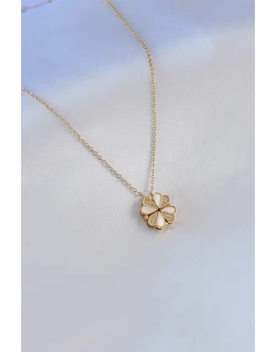  Altın  Açılır Yonca Model  Çelik Kolye