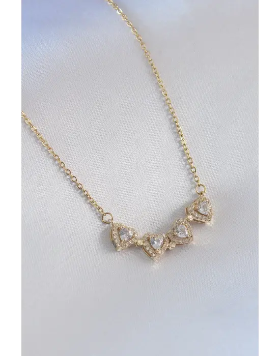  Altın  Açılır Yonca Model Zirkon Taşlı  Çelik Kolye