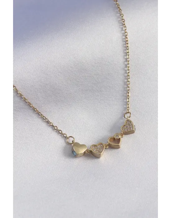 Altın Açılır Yonca Model Zirkon Taşlı Çelik Kolye