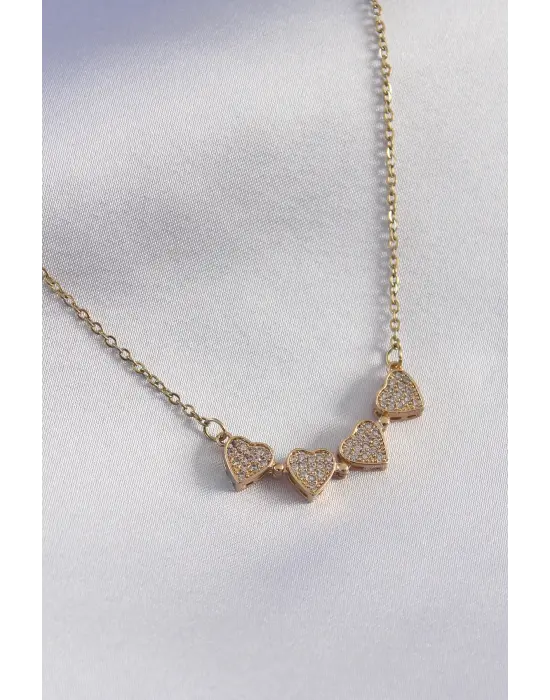 Altın Açılır Zirkon Taşlı Yonca Model Çelik Kolye