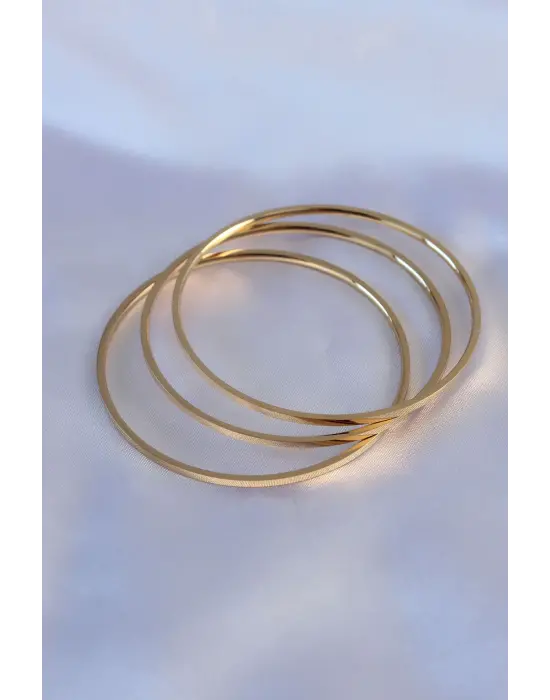 316L Çelik Gold Renk 3lü Ajda Model Kadın 60 mm Bilezik