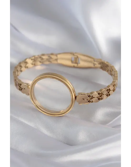 316L Çelik Gold Renk Arpa İşleme Açılabilir Fanus Model Kadın Kelepçe