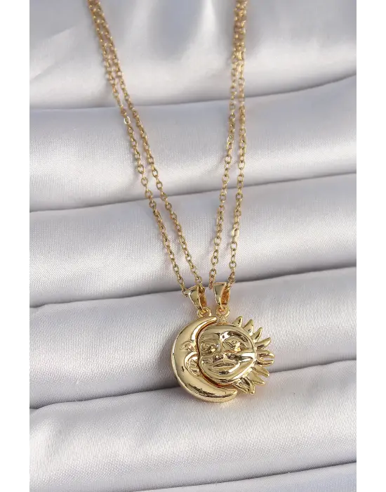 316L Çelik Gold Renk Ay Güneş Model Arkadaşlık Kadın Kolye