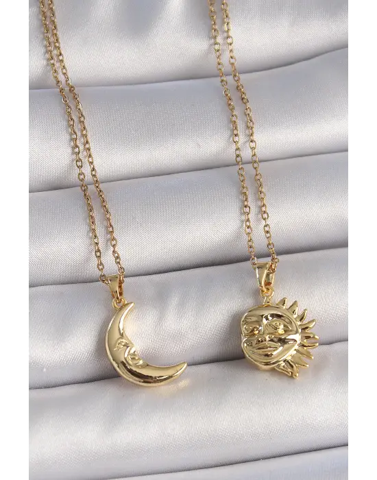 316L Çelik Gold Renk Ay Güneş Model Arkadaşlık Kadın Kolye
