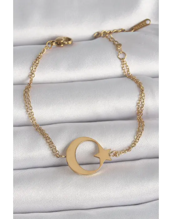 316L Çelik Gold Renk Ay Yıldız Model Kadın Bileklik