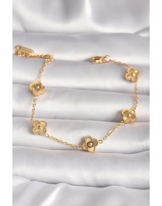 316L Çelik Gold Renk Baby Boy Yonca Model İşleme Detay Kadın Bileklik