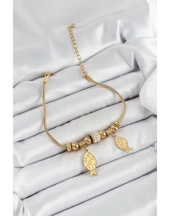 316L Çelik Gold Renk Balık Model Kadın Bileklik