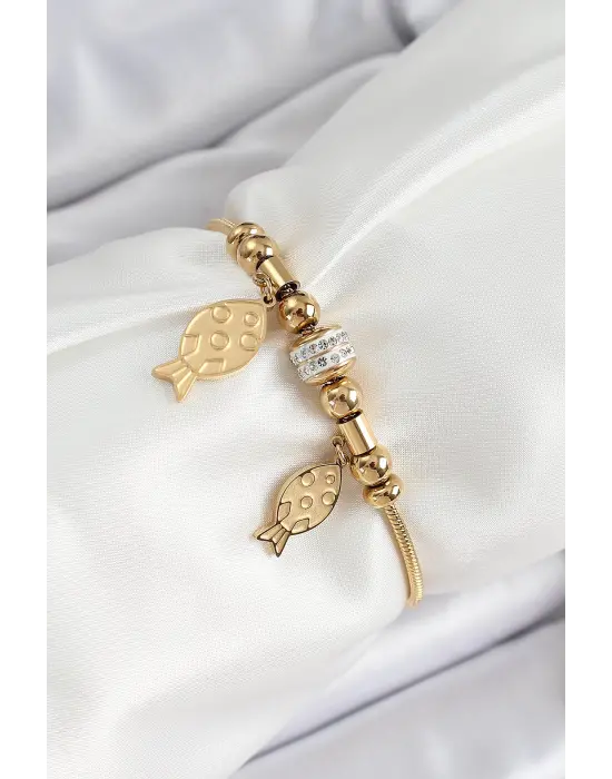 316L Çelik Gold Renk Balık Model Kadın Bileklik