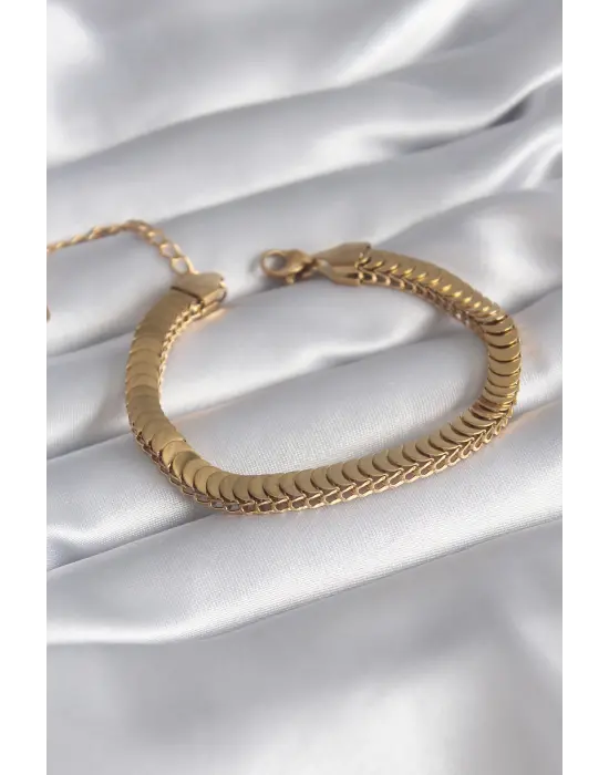 316L Çelik Gold Renk Balık Sırtı Zincir Model Kadın Bileklik