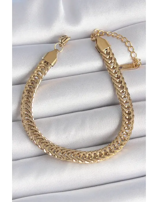 316L Çelik Gold Renk Balık Sırtı Zincir Model Kadın Bileklik