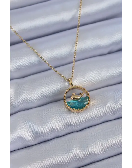  Altın  Balina Figür Kristal Taşlı  Çelik Kolye