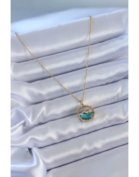  Altın  Balina Figür Kristal Taşlı  Çelik Kolye